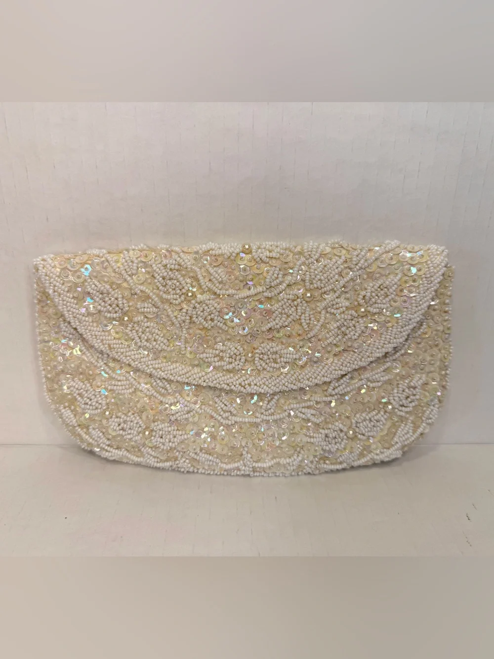 vintage M.M. Kane beaded and sequined envelope evening clutch